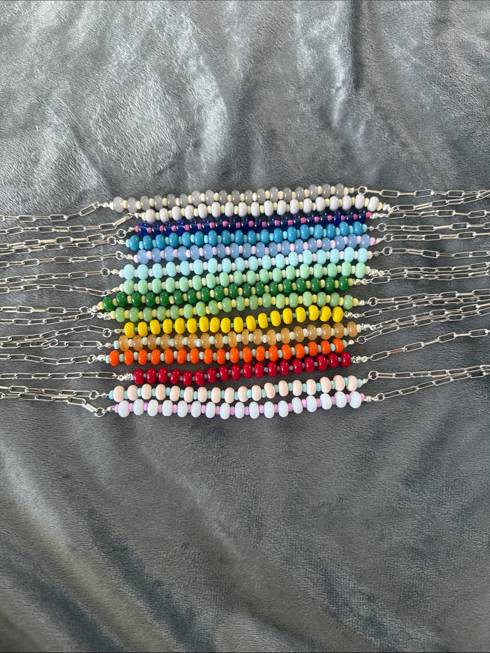 Beaded Necklace with Silver Paper Clip Chain